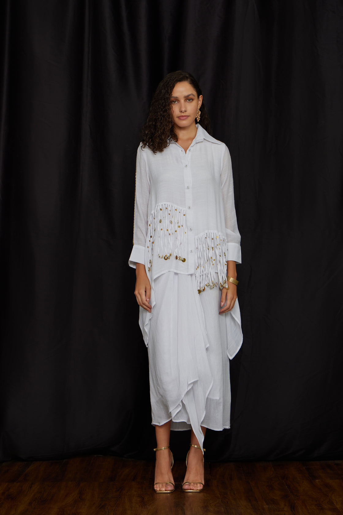 High-low Tying Shirt Set