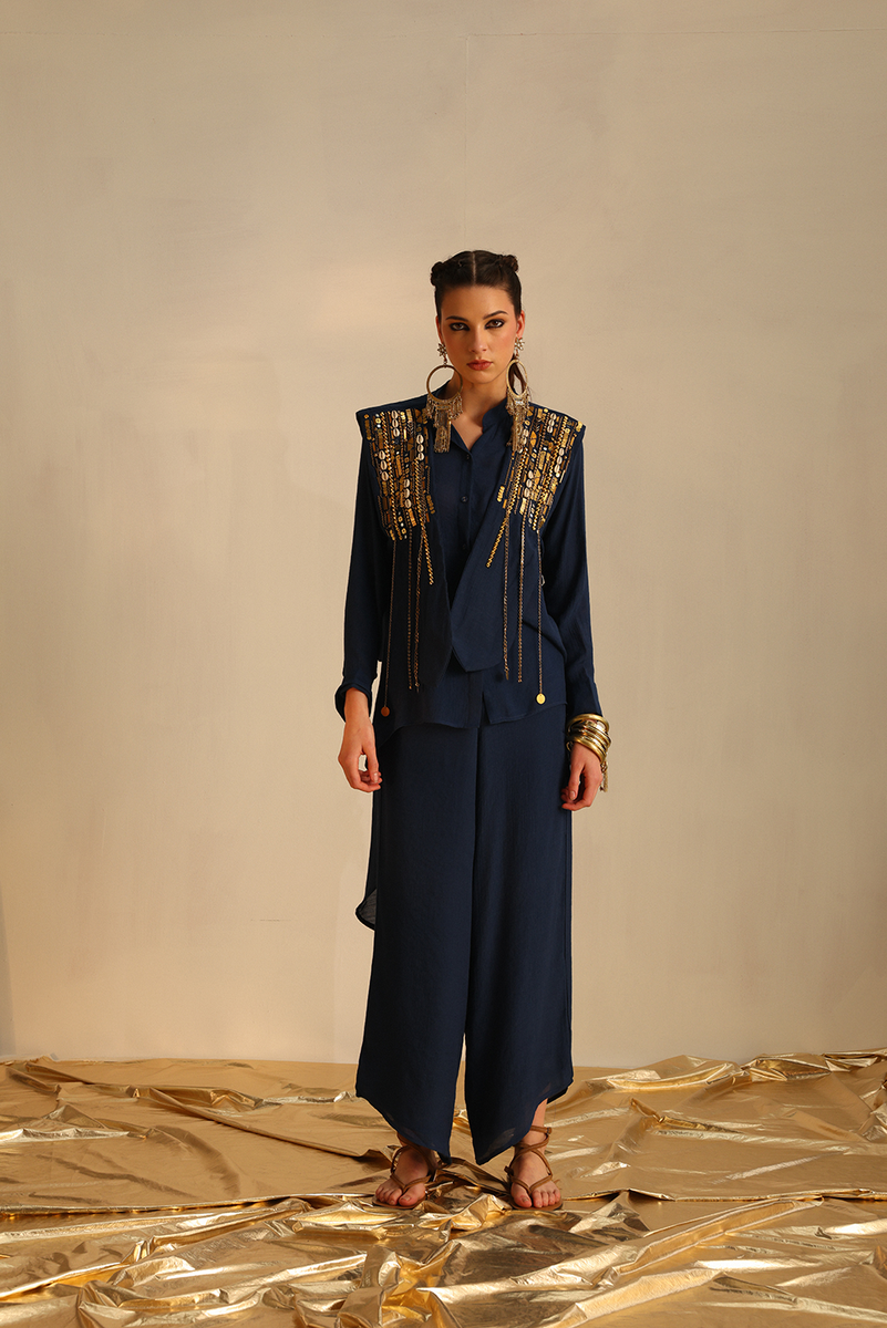 Waterfall shirt set with a panel waistcoat – EnEch By Nupur Harwani