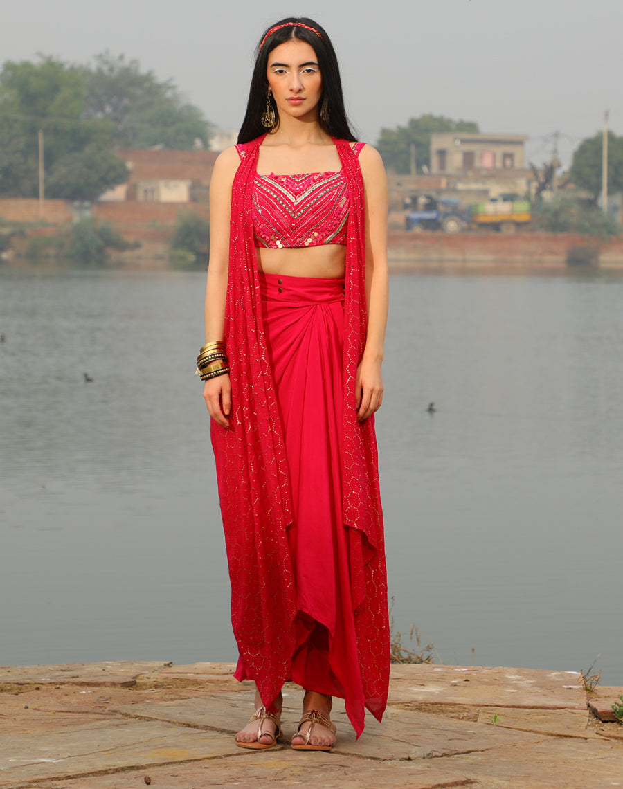 Bralet + Drape skirt + Shimmer  jacket