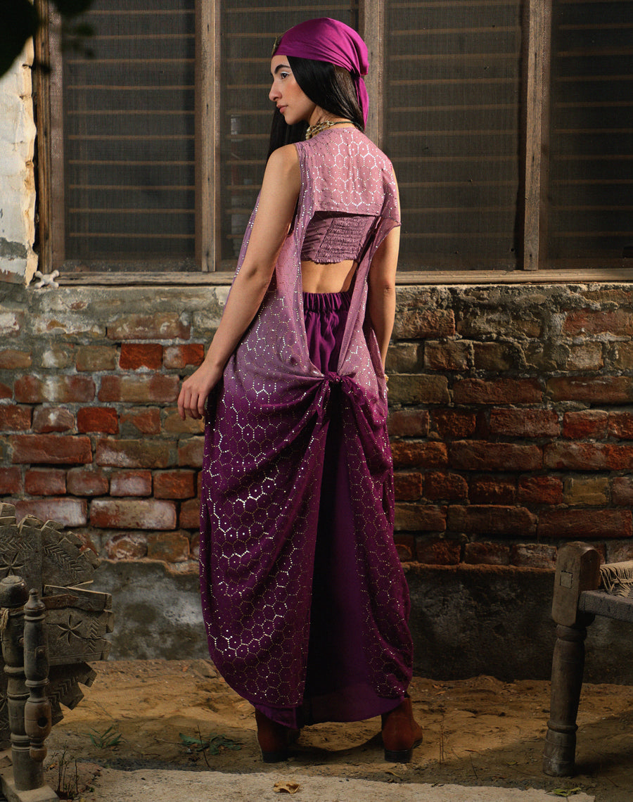 Bralet + Asymmetric pants +  Shimmer jacket