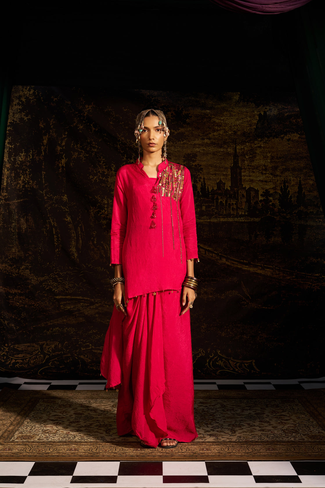 Asymetric kali kurta set