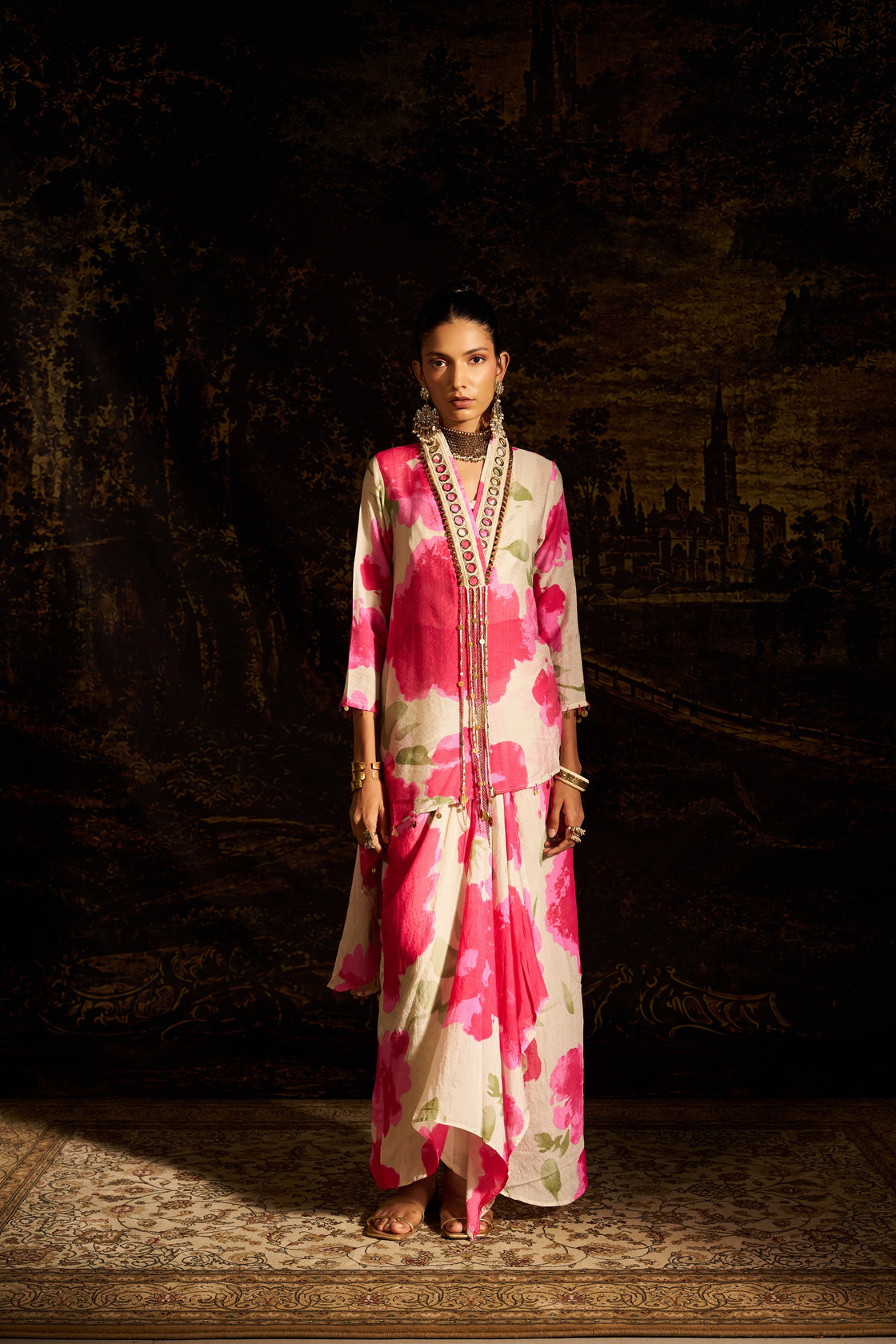 Floral Asymetric kali kurta set