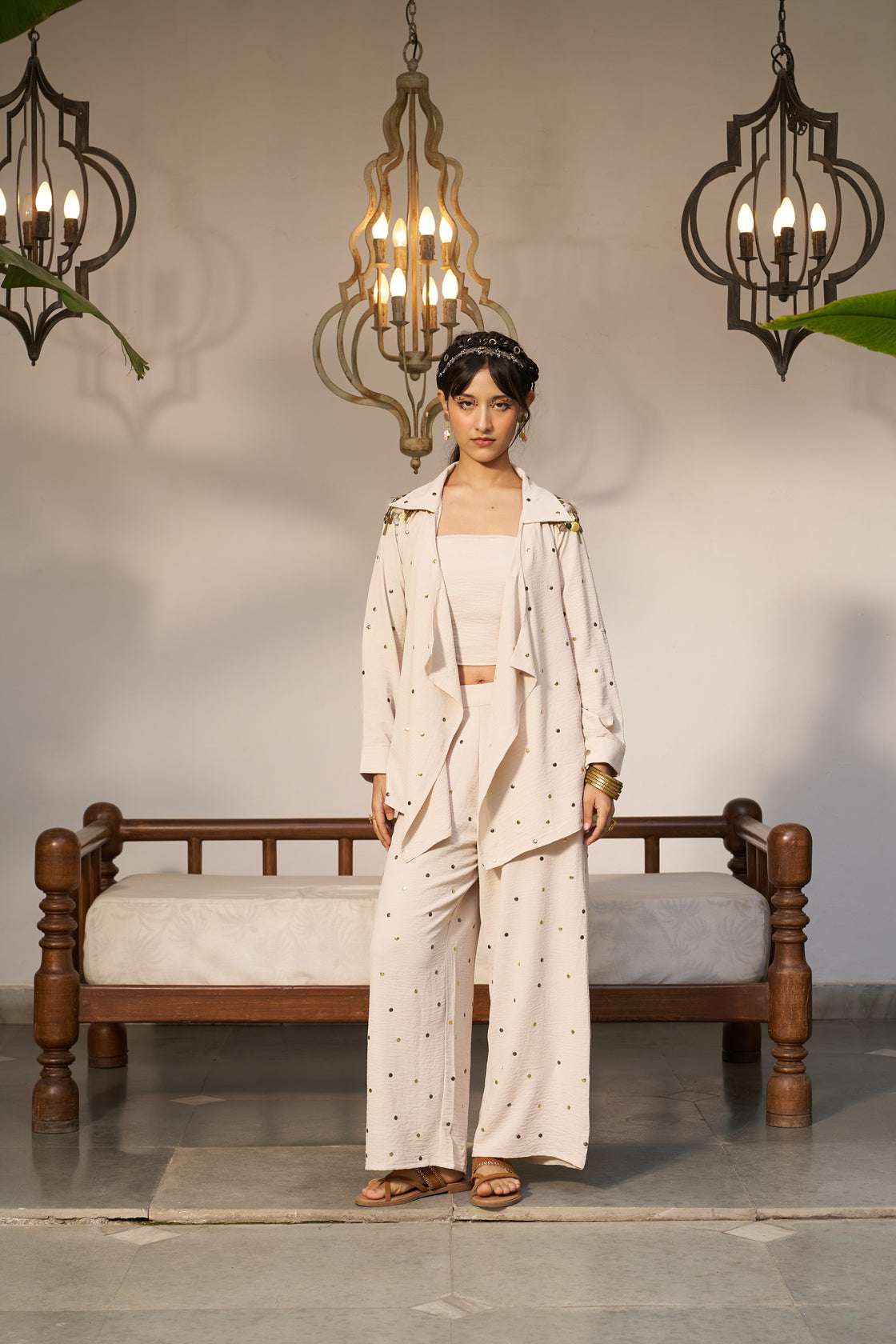 Waterfall Jacket Dotted Set