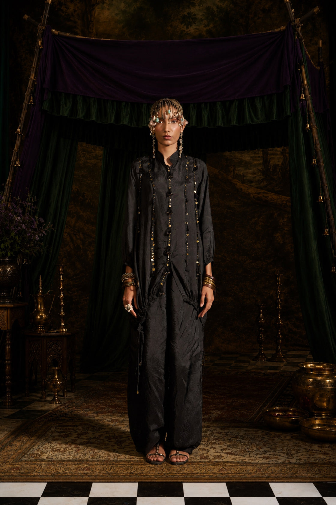 Waterfall dori placket shirt set