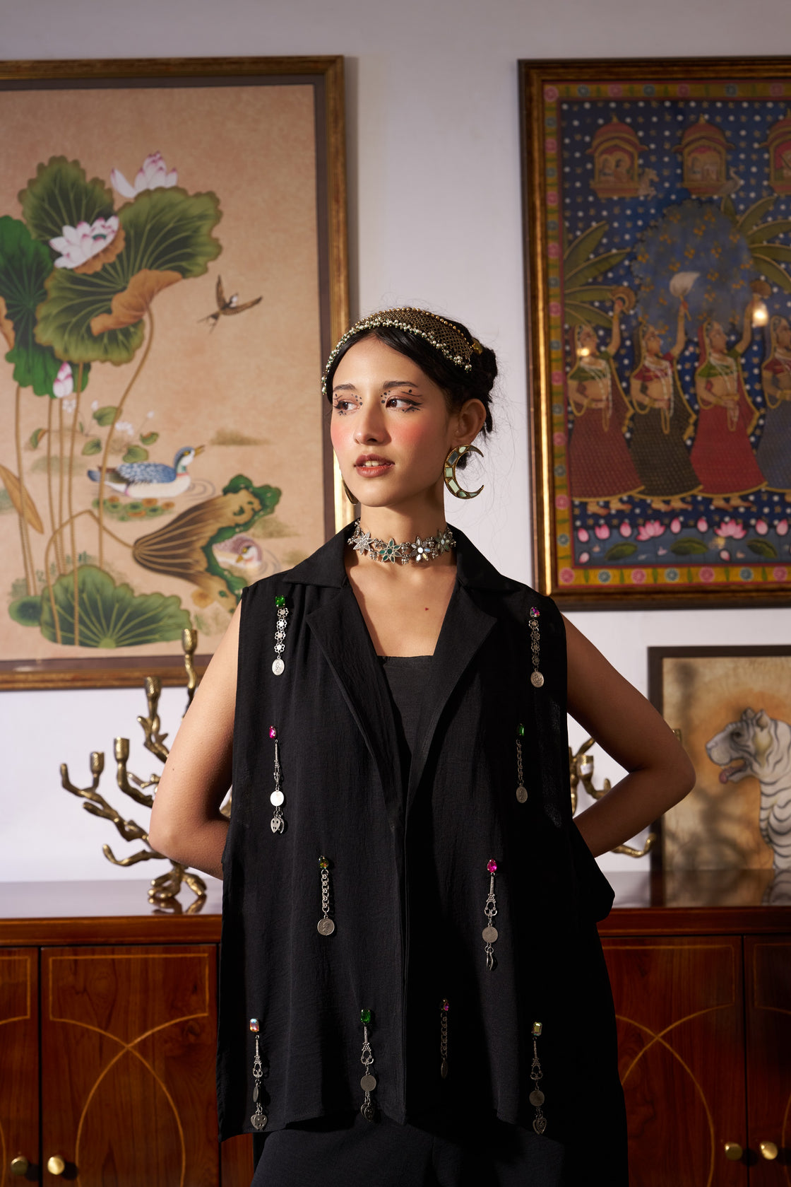 Sleeveless Oxidised Blazer Set