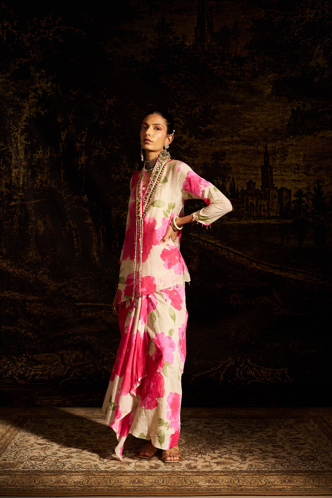 Floral Asymetric kali kurta set