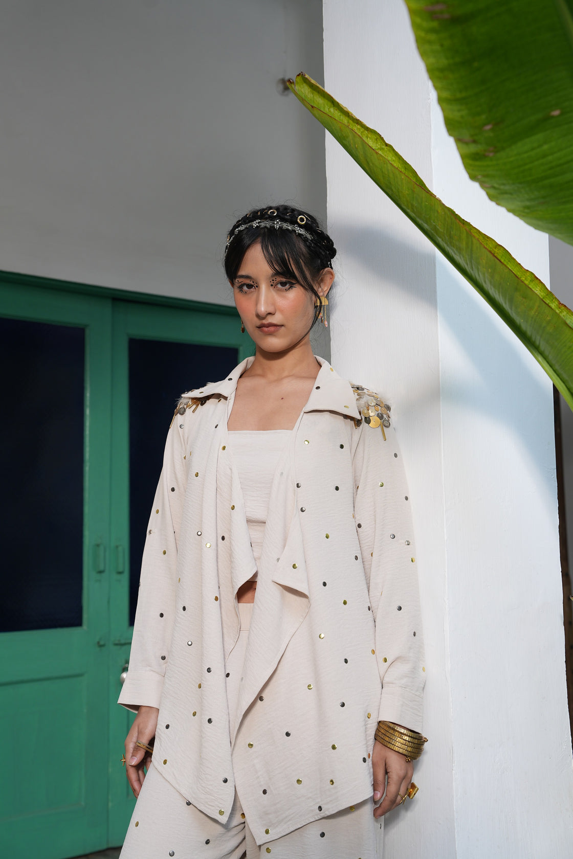 Waterfall Jacket Dotted Set