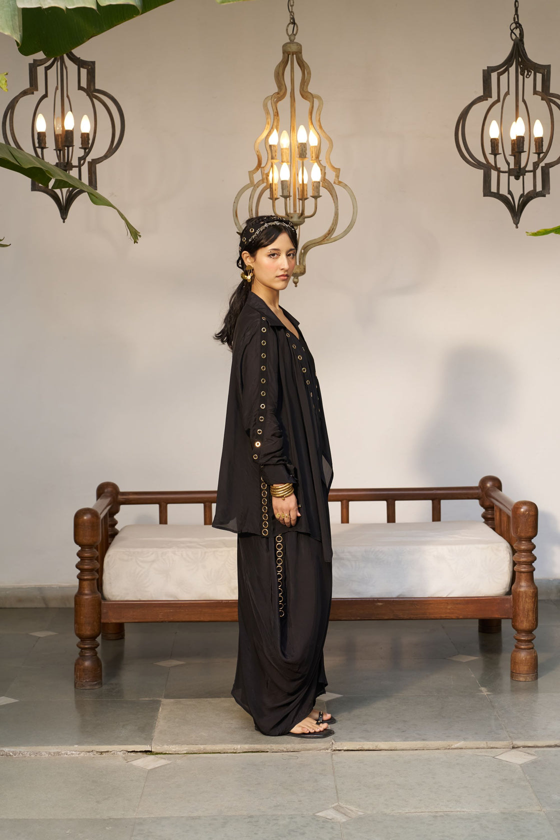 Rivet Cowl dress  with a waterfall Jacket