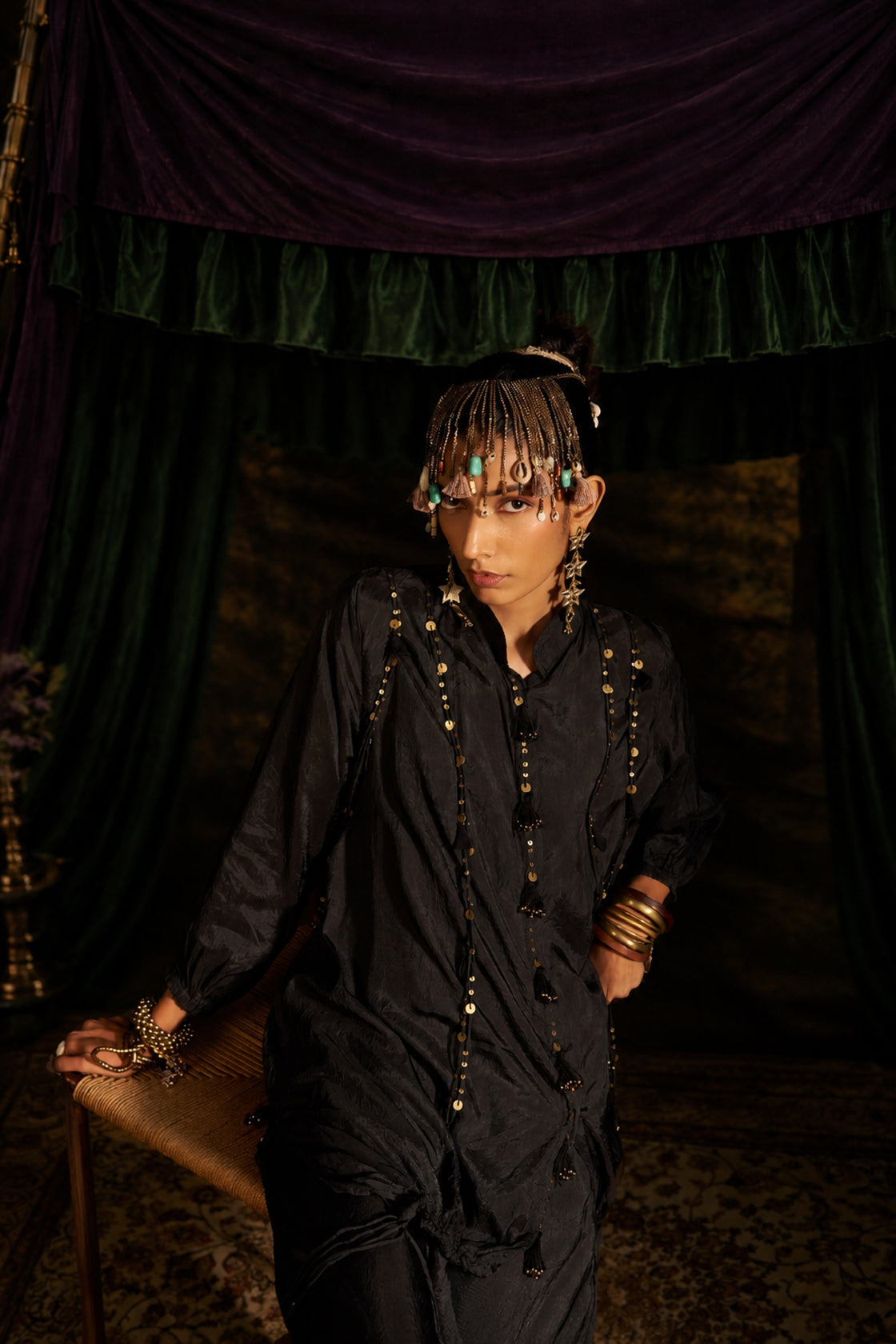 Waterfall dori placket shirt set