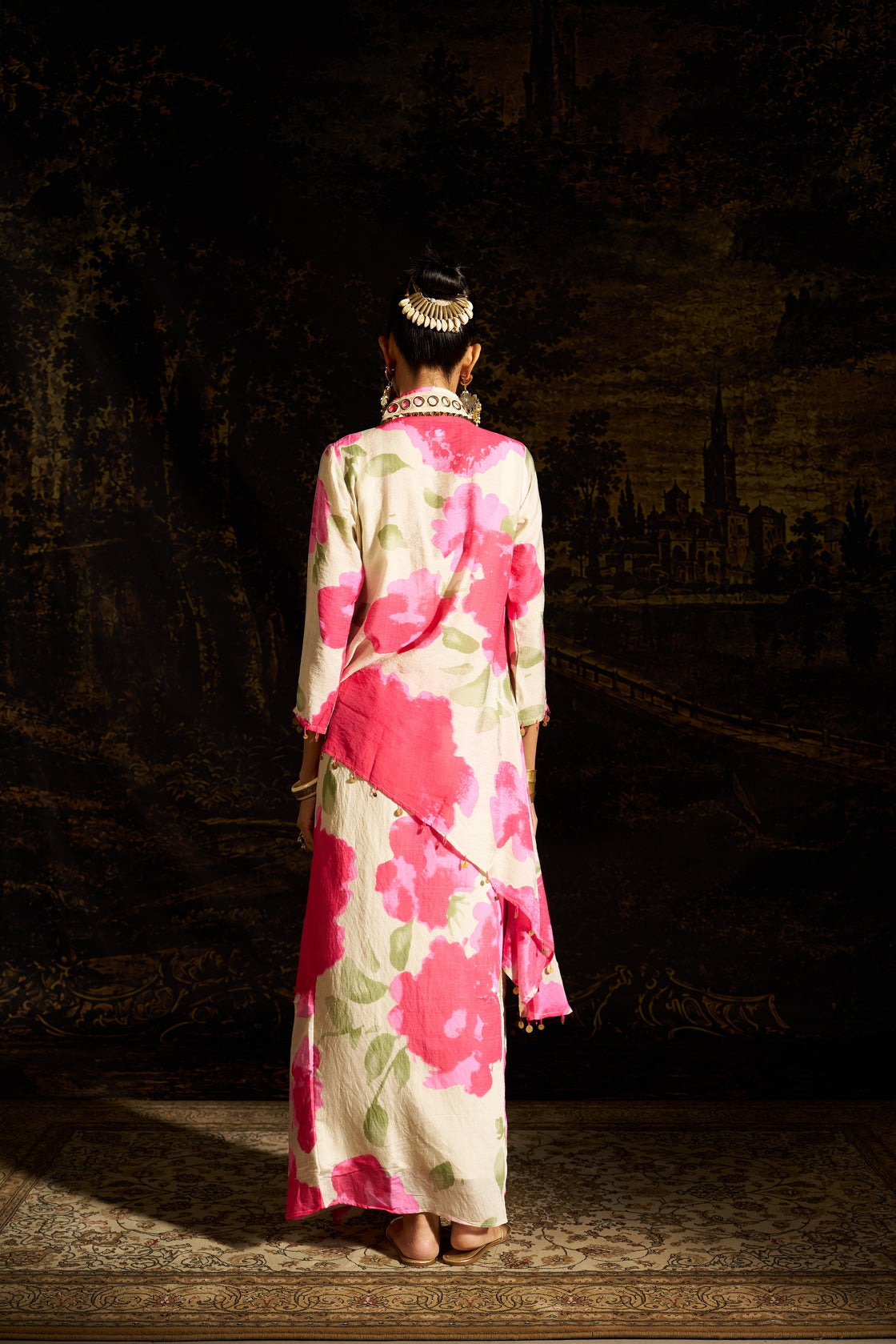 Floral Asymetric kali kurta set