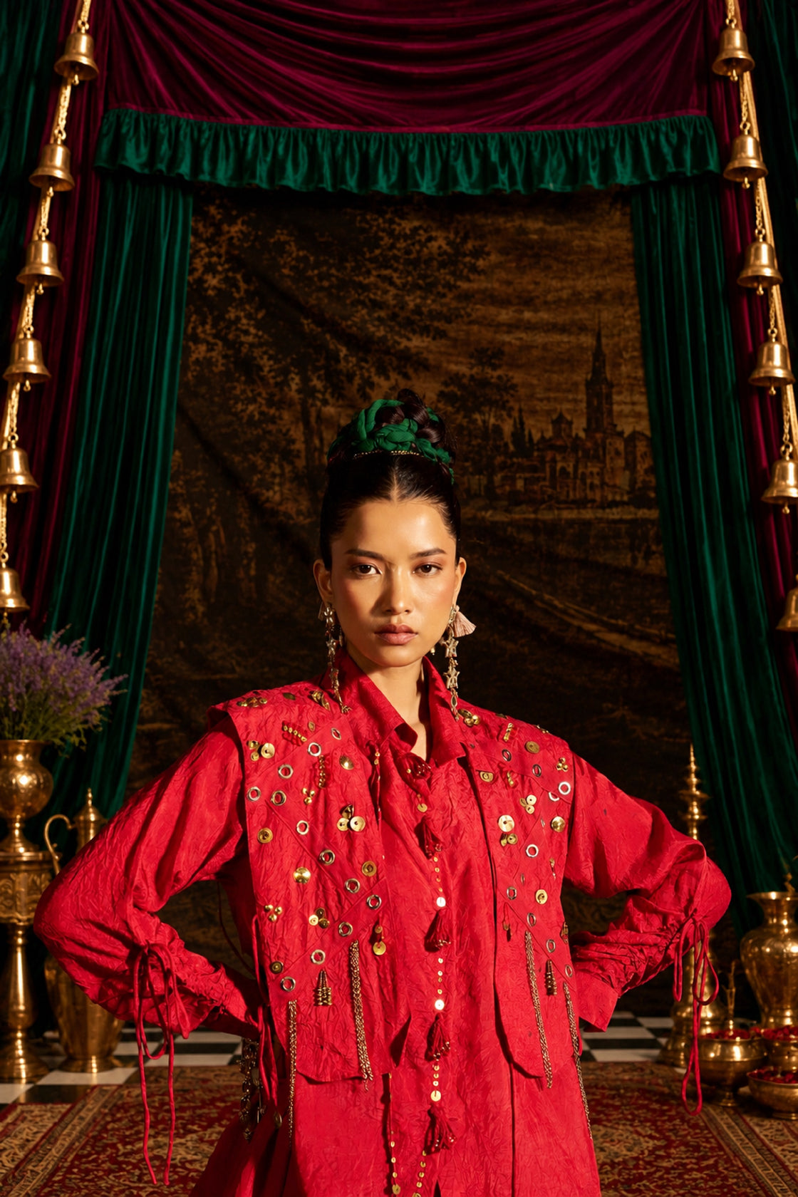Placket Shirt set with a panel waistcoat