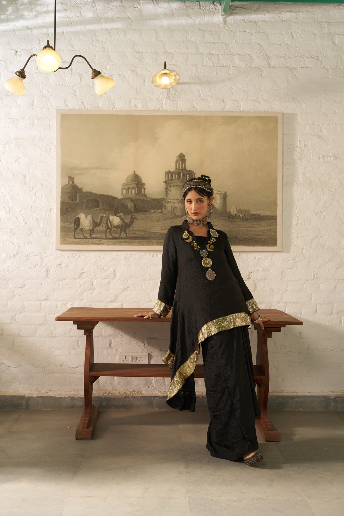 Overlap collar foil tunic set (Copy)