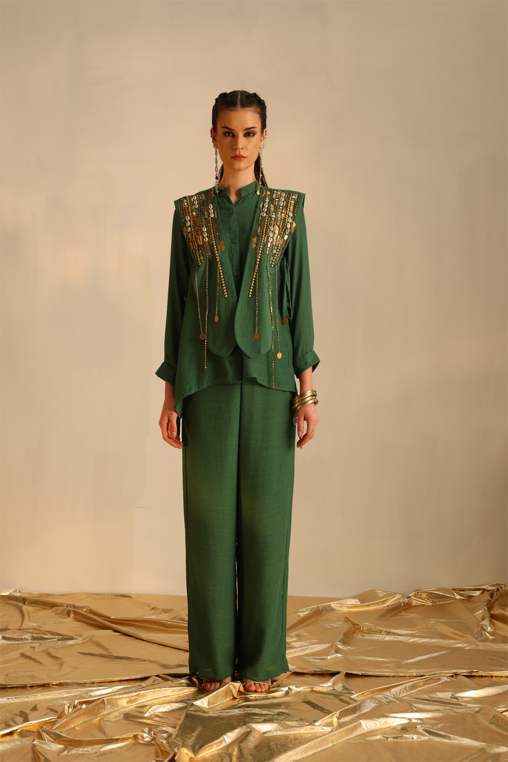 Heart shirt set with a panel waistcoat